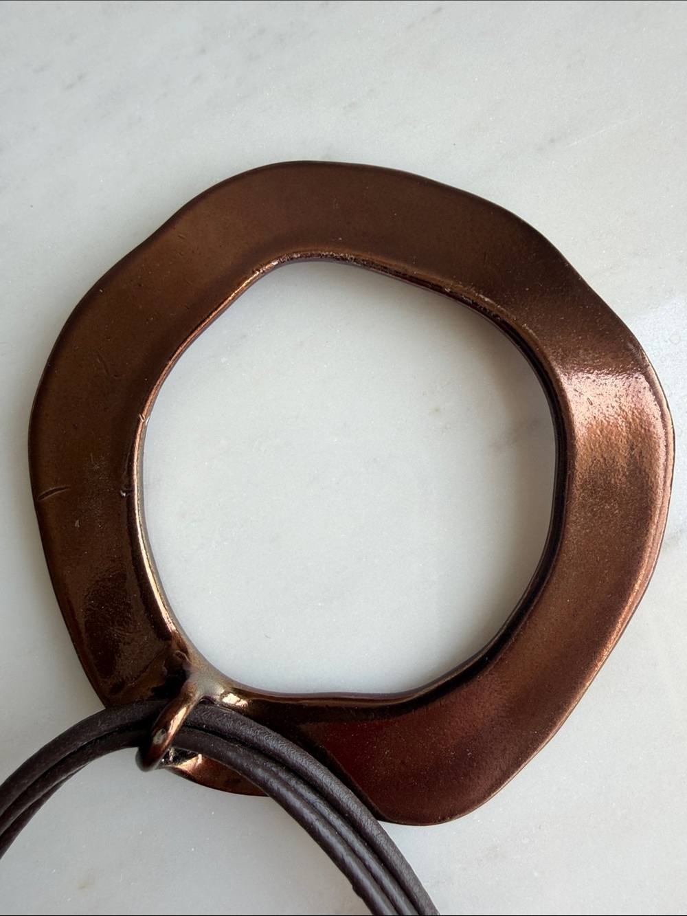 Chico’s Art Deco Dark Copper Circle Pendant Necklace- Vintage - Picture 6 of 9